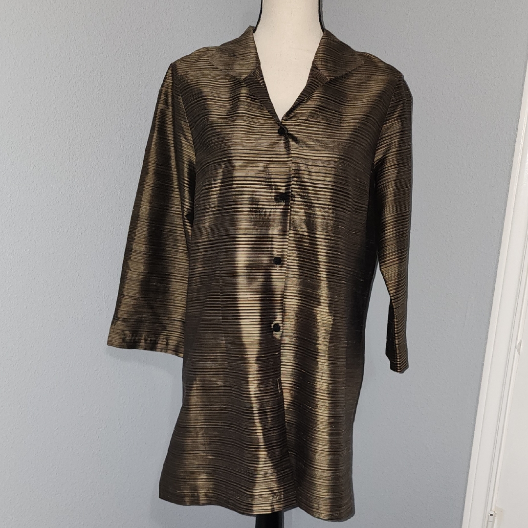 Connie Roberson 100% Silk Striped Brown Blouse
